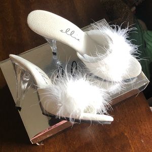 👠 [Ellie] White feather Maribor slipper heels
